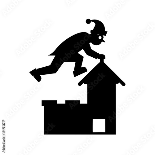 black silhouette of santa climbing chimney on whit.svg