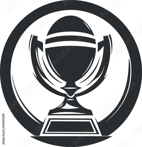 Black and white illustration of a trophy cup award symbolizing achievement and victory in competitions