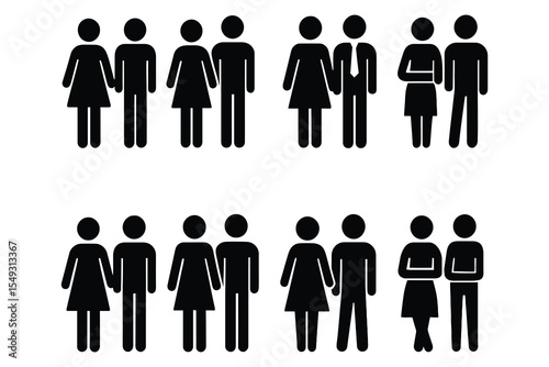 Diverse couple icons set isolated on white background