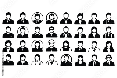 Collection of diverse user profile icons isolated on white background