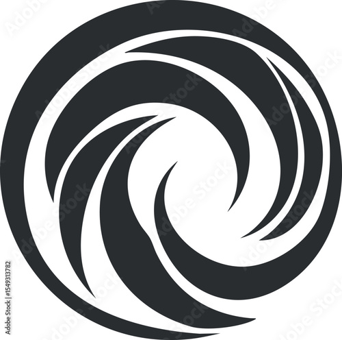 Abstract black and white spiral swirl pattern with dynamic curved shapes creating a vortex design
