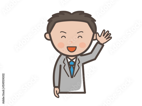 笑顔で挨拶をする若い男性ビジネスマンの上半身イラスト