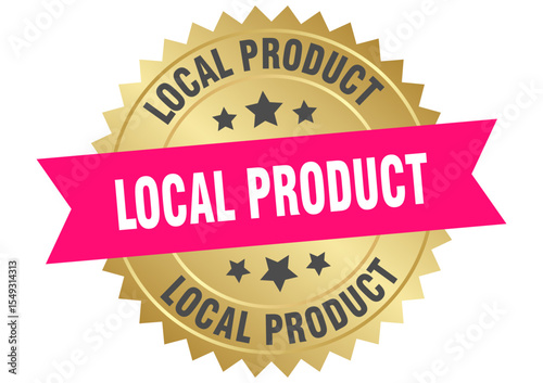 local product. local product round pink and gold label isolated on transparent background