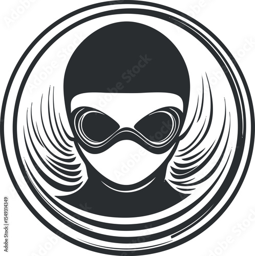 Black and white ninja silhouette with mask inside circular design symbolizing stealth and mystery