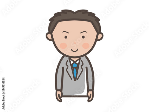 笑顔で正面を向く若い男性ビジネスマンの上半身イラスト