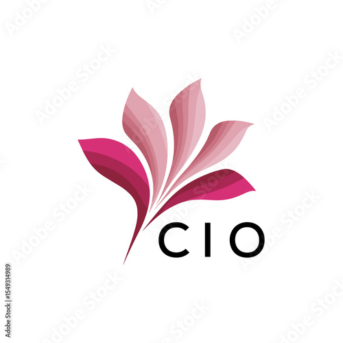 CIO "Creative Bloom Logo Concept with Gradient Leaves" CIO Later Logo, Elegant Abstract Floral Logo Design in Pink Shades"
