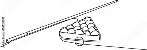 One single line drawing of triangle pyramid balls stack for pool billiards game at billiard room vector illustration. Indoor sport recreational game concept. Modern continuous line draw design.