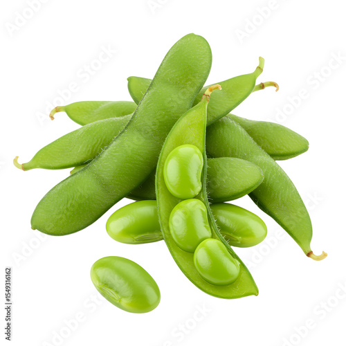 Edamame Pods and Beans Pile Isolated on White Background