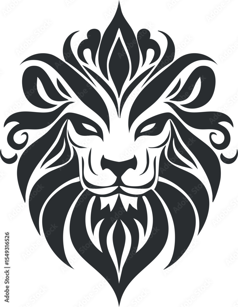 Fototapeta premium Abstract black and white stylized lion head illustration symbolizing strength and power