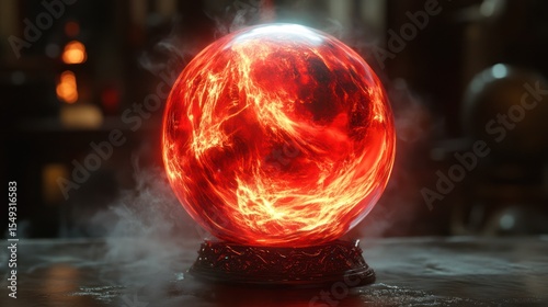Enigmatic Red Orb Emanating Mystical Smoke in an Atmospheric Setting