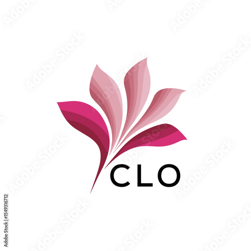 CLO "Creative Bloom Logo Concept with Gradient Leaves" CLO Later Logo, Elegant Abstract Floral Logo Design in Pink Shades"

