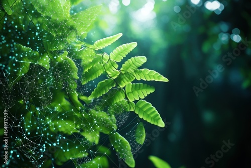 Natures delicate beauty fern leaves and web