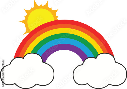 Rainbow with clouds and sun isolated on transparent background