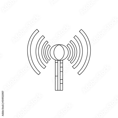 The image shows a simple and clean wireless connection with a tower and signal transmission
