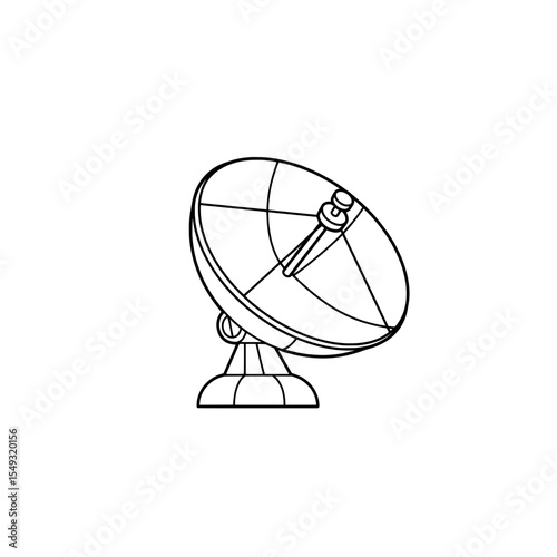 Black and white illustration of a satellite dish with three legs and a focus point