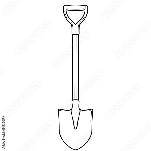 Line drawing of a shovel with a Y-shaped handle, simple design on a white background