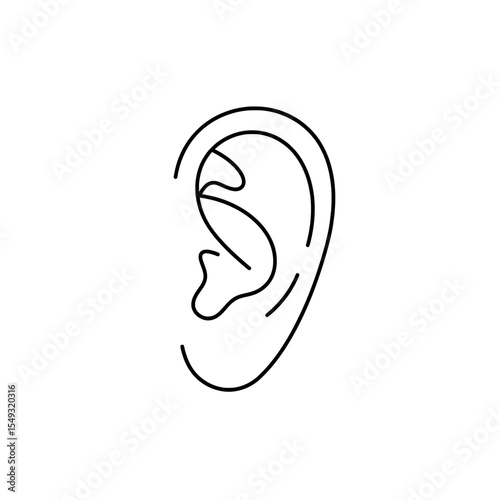 Ear Sketch A simple black outline of human ear against a pure white background