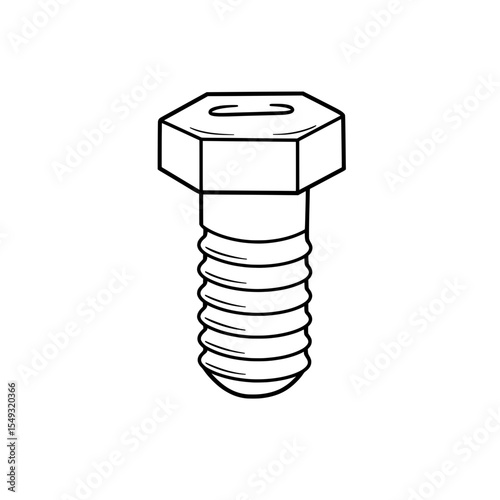 A drawn bolt with a hexagonal head and a slotted groove in the top on a white background
