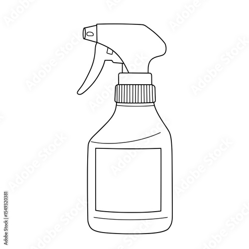 Linedrawing spray bottle features a trigger handle, ridges on the neck, and plain body