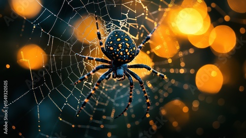 Night garden spiderweb bokeh Halloween decoration