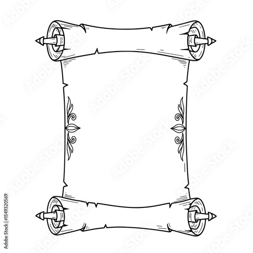 Ancient Scroll Detailed black outline shows an unfurled scroll with decorative flourishes
