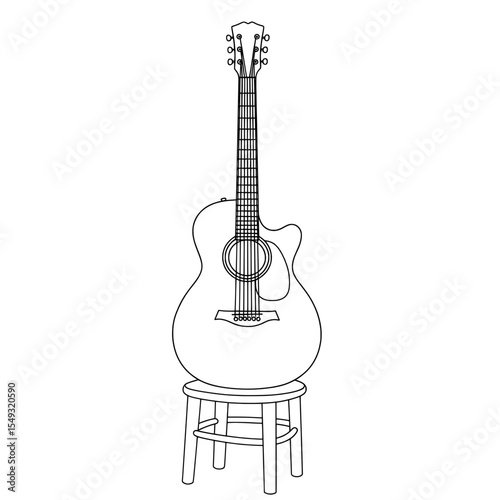 An acoustic guitar outline is isolated in a clear, musical, and artistic drawing