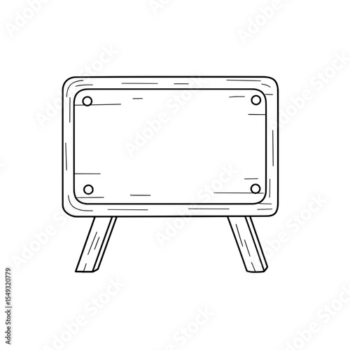 A wood-framed sign with rounded corners, wood graining, and visible nail holes