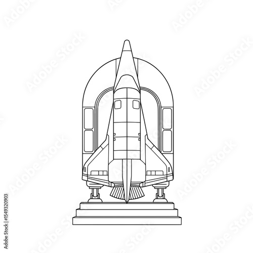 Spacecraft A detailed top-down view outline of a spacecraft with curved wings