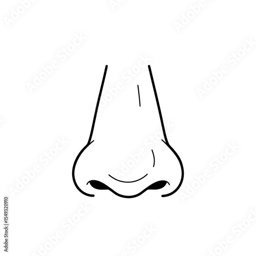 Minimalist Contour of a nose, nostrils and bridge, outlined in simple, thick black strokes