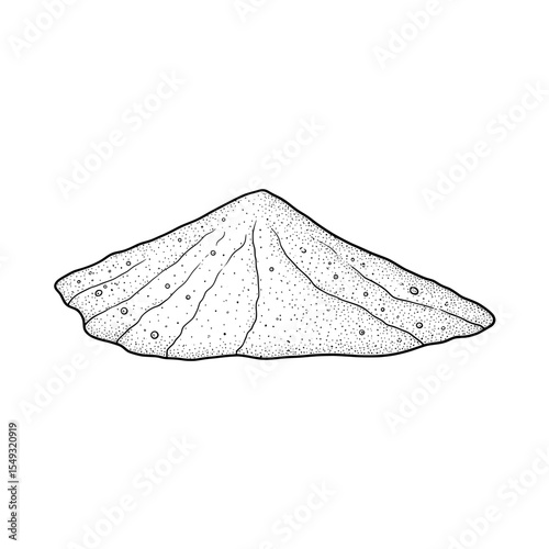 Pile of fine material with visible grains, shown in a monochrome illustration