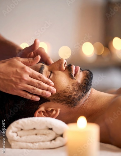 Relaxing head and face massage for stress relief in a serene spa atmosphere.