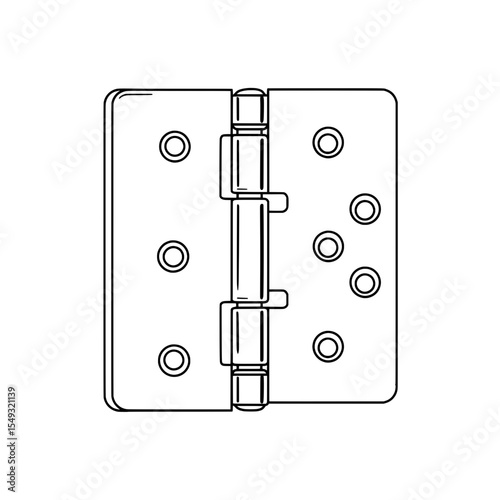 A door hinge sketch with a barrel and plates with screw holes, presented in a line drawing