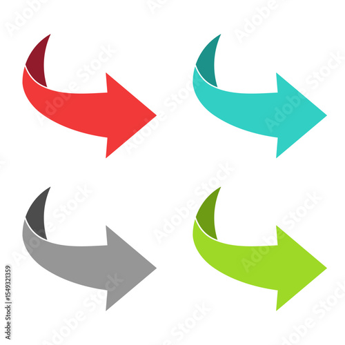 A simple colorful arrows pointing to the right on a transparent background. Direction symbol. Arrow symbol for app, UI, web. Vector illustration