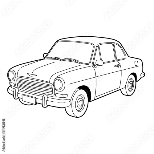 Classic Car  An old-fashioned coupe with rounded headlights, front grill & side-view mirror