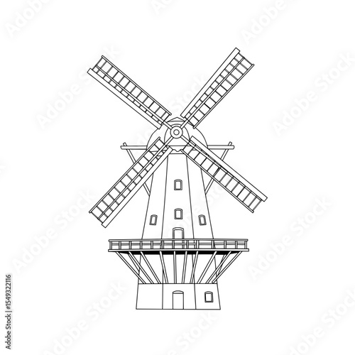 Line drawing of a mill tower