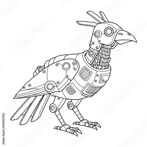 Robotic Bird Metallic bird design featuring geometric shapes and a segmented neck style