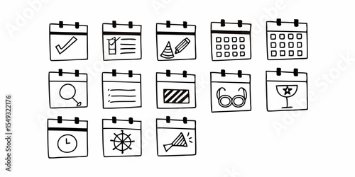 Hand-Drawn Calendar Icons Set - Event Planning and Scheduling Symbols