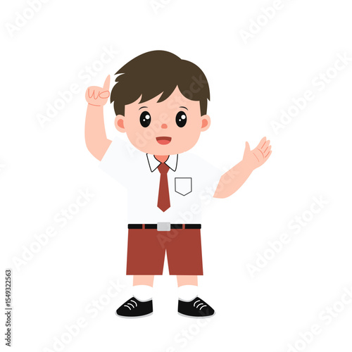 Indonesian elementary student with explanation pose