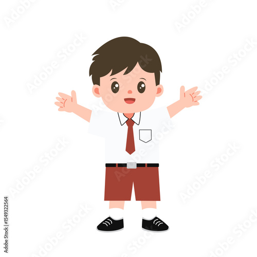 Schollboy student waving hand and happy