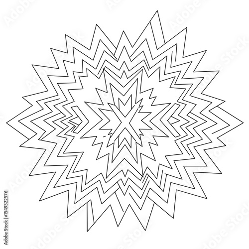 Abstract radial outline with jagged pattern emanating from the center on white background