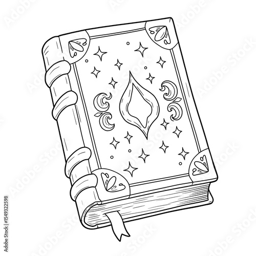 Illustration of an old tome with stars and swirls
