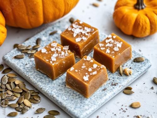 Salted caramel squares with pumpkin seeds