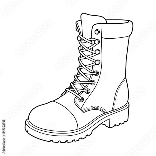Laced up boot in black outline with a cushioned top, designed to be high ankle support