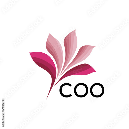 COO "Creative Bloom Logo Concept with Gradient Leaves" COO Later Logo, Elegant Abstract Floral Logo Design in Pink Shades"
