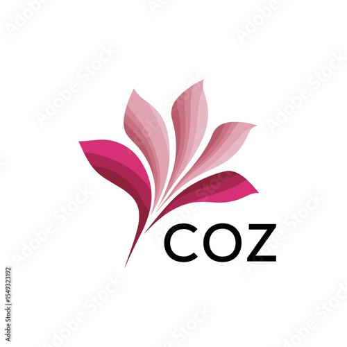 COZ "Creative Bloom Logo Concept with Gradient Leaves" COZ Later Logo, Elegant Abstract Floral Logo Design in Pink Shades"
