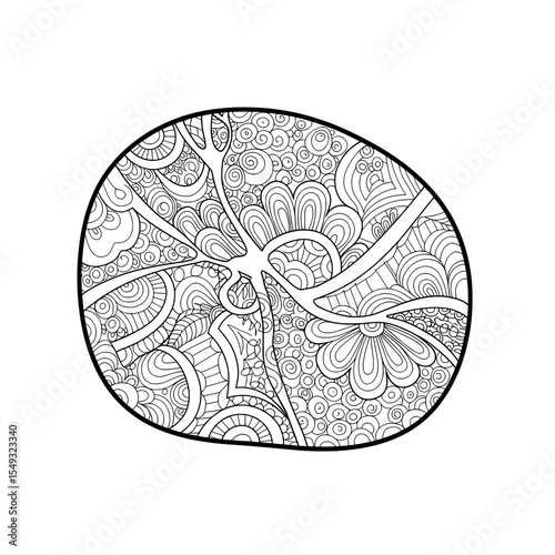 Intricate semicircular pattern with spirals, arches, & radial elements, perfect for coloring