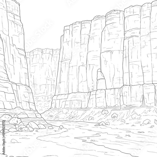 Illustration of massive canyons of rock formations