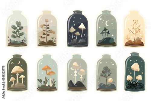 Terrarium Forest Icon Set – Seasonal Miniature Landscapes