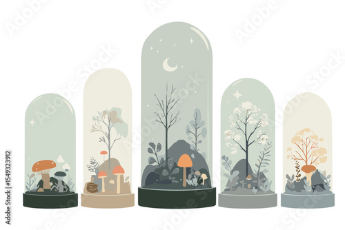 Terrarium Forest Icon Set – Seasonal Miniature Landscapes