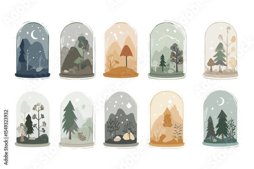 Terrarium Forest Icon Set – Seasonal Miniature Landscapes